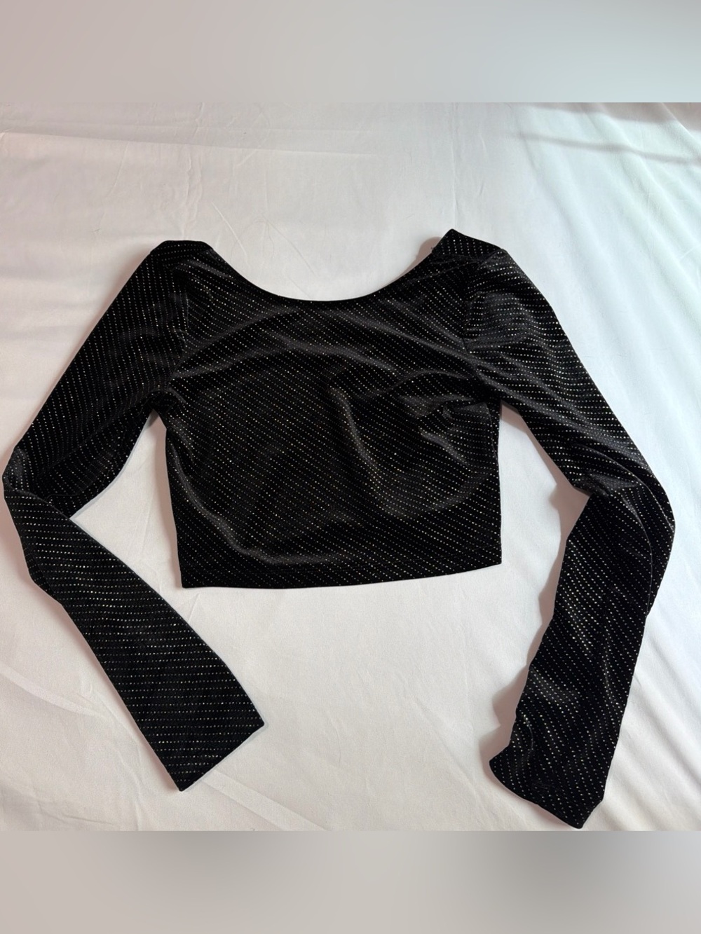 GB girls Black Long-Sleeve Cropped Top with Silver Dot Detail